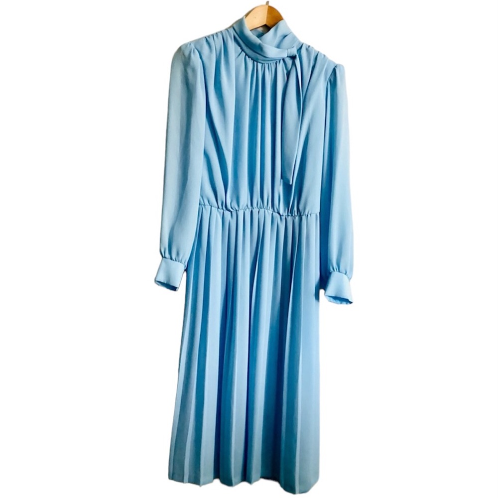 Vintage | D'Allairds Cocktail Semi-Sheer Midi Dress Pleated Classic Size S/M - Picture 5 of 14